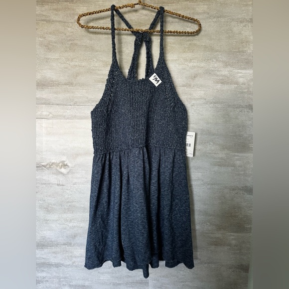 Free‎ People Mountain View Sweater Crochet Knit Tunic Top Blue S over sized NWT - Picture 4 of 11